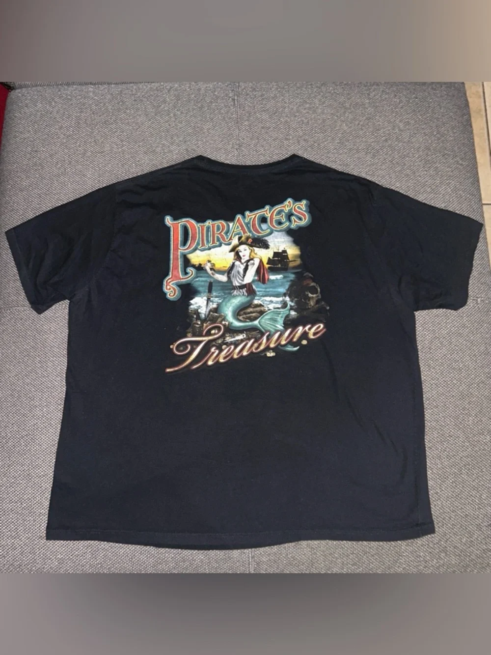 Pirate's Treasure Pinup Mermaid Graphic T-Shirt - Black